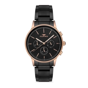 Ferro Siyah Çelik Kordon Erkek Kol Saati FM11151A-R Fonksiyonları Aktif 3ATM SuGeçirmez HediyePaket