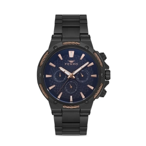 Ferro Siyah Çelik Kordon Erkek Kol Saati FM11168A-R Fonksiyonları Aktif 3ATM SuGeçirmez HediyePaket