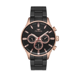 Ferro Siyah Çelik Kordon Erkek Kol Saati FM11180A-R Fonksiyonları Aktif 3ATM SuGeçirmez HediyePaket