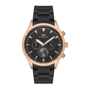 Ferro Siyah Çelik Kordon Erkek Kol Saati FM11215A-R Fonksiyonları Aktif 3ATM SuGeçirmez HediyePaket