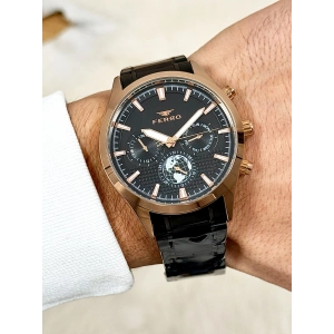 Ferro Siyah Çelik Kordon Erkek Kol Saati FM11215A-R Fonksiyonları Aktif 3ATM SuGeçirmez HediyePaket