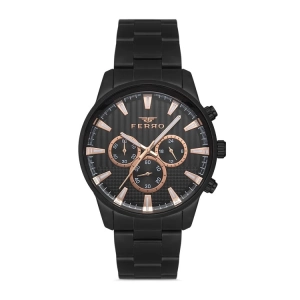 Ferro Siyah Çelik Kordon Erkek Kol Saati FM11233A-G Fonksiyonları Aktif 3ATM SuGeçirmez HediyePaket