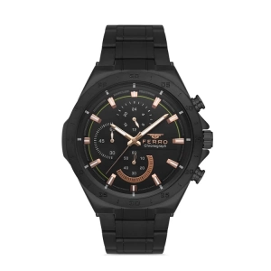 Ferro Siyah Çelik Kordon Erkek Kol Saati FM11305A-G Fonksiyonları Aktif 3ATM Su Geçirmez HediyePaket