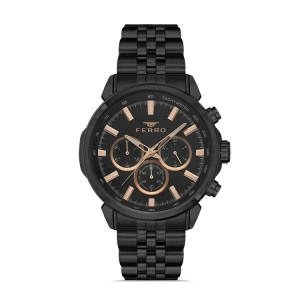 Ferro Siyah Çelik Kordon Erkek Kol Saati FM11375A-G Fonksiyonları Aktif 3ATM Su Geçirmez HediyePaket