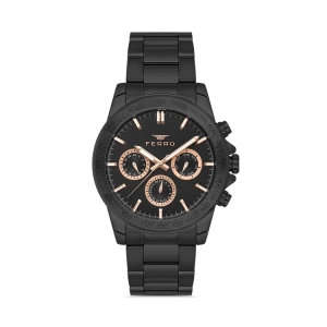 Ferro Siyah Çelik Kordon Erkek Kol Saati FM11468AWT-G Fonksiyonları Aktif 3ATM Su Geçirmez