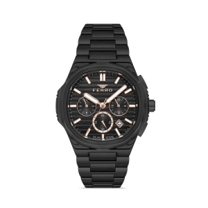 Ferro Siyah Çelik Kordon Erkek Kol Saati FM11499A-G Fonksiyonları Aktif 3ATM Su Geçirmez HediyePaket