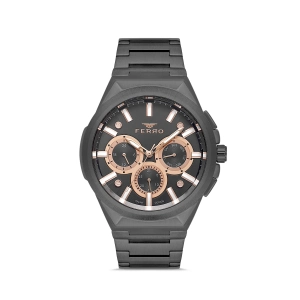 Ferro Siyah Çelik Kordon Erkek Kol Saati FM11505A-V Fonksiyonları Aktif 3ATM Su Geçirmez HediyePaket