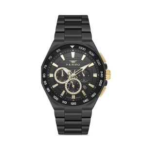 Ferro Siyah Çelik Kordon Erkek Kol Saati FM11650A-E3 Fonksiyonları Aktif 3 ATM Su Geçirmez