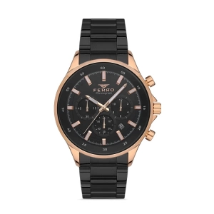 Ferro Siyah Çelik Kordon Erkek Kol Saati FM31299A-R Tüm Fonksiyonları Aktif 3 ATM Su Geçirmez
