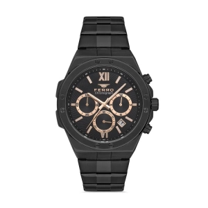 Ferro Siyah Çelik Kordon Erkek Kol Saati FM31356A-G Tüm Fonksiyonları Aktif 3 ATM Su Geçirmez