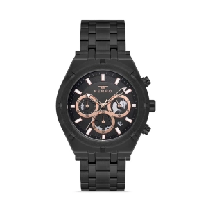 Ferro Siyah Çelik Kordon Erkek Kol Saati FM31439A-G Tüm Fonksiyonlar Aktif 3 ATM Su Geçirmez