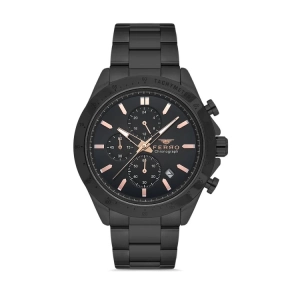 Ferro Siyah Çelik Kordon Erkek Kol Saati FM31455A-G Tüm Fonksiyonlar Aktif 3 ATM Su Geçirmez