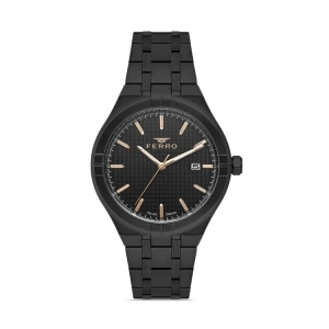 Ferro Siyah Çelik Kordon Erkek Kol Saati FM40122A-G Tüm Fonksiyonlar Aktif 3 ATM Su Geçirmez