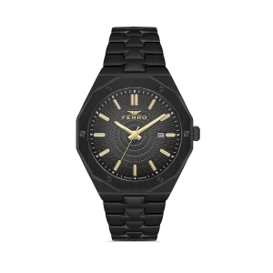Ferro Siyah Çelik Kordon Erkek Kol Saati FM43015A-A Tüm Fonksiyonlar Aktif 3 ATM Su Geçirmez