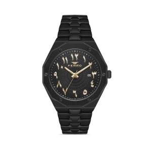 Ferro Siyah Çelik Kordon Erkek Kol Saati FM43016A-G Tüm Fonksiyonlar Aktif 3 ATM Su Geçirmez