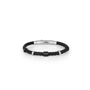 Ferro Black Leather Mens Bracelet FRJ10024B-G