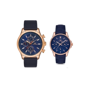 Ferro Lacivert Deri Kordon Çift Kol Saati FM11105B-FM1905B-T