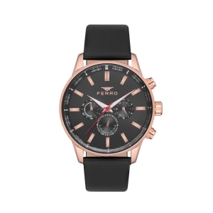Ferro Siyah Deri Kordon Erkek Kol Saati FM11084B-R Fonksiyonları Aktif 3ATM SuGeçirmez HediyePaketli