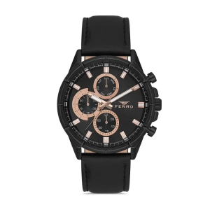 Ferro Siyah Deri Kordon Erkek Kol Saati FM11461B-G Fonksiyonları Aktif 3ATM Su Geçirmez HediyePaket