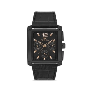 Ferro Siyah Deri Kordon Erkek Kol Saati FM11465BWT-G Fonksiyonları Aktif 3ATM Su Geçirmez