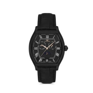 Ferro Siyah Deri Kordon Erkek Kol Saati FM40125B-G Tüm Fonksiyonlar Aktif 3 ATM Su Geçirmez