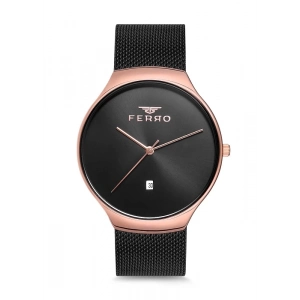 Ferro Siyah Hasır Kordon Erkek Kol Saati F1989C-941-R 3ATM Su Geçirmez 2 Yıl Garantili HediyePaketli