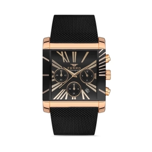 Ferro Siyah Hasır Kordon Erkek Kol Saati FM41292C-R Tüm Fonksiyonlar Aktif 3 ATM Su Geçirmez