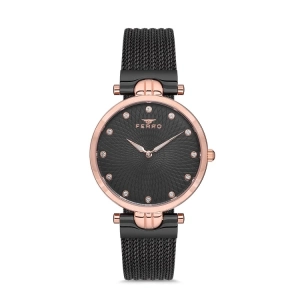 Ferro Siyah Hasır Kordon Kadın Kol Saati F21149C-R