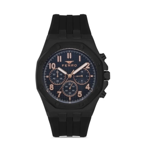 Ferro Siyah Silikon Kordon Erkek Kol Saati FM11307D-G Fonksiyonları Aktif 3ATM Su Geçirmez