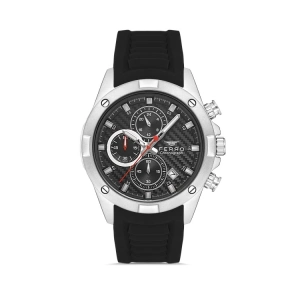 Ferro Siyah Silikon Kordon Erkek Kol Saati FM31361D-J2  Tüm Fonksiyonları Aktif 3 ATM Su Geçirmez