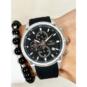 Ferro Siyah Silikon Kordon Erkek Kol Saati FM31363D-J2 Tüm Fonksiyonlar Aktif 3 ATM Su Geçirmez