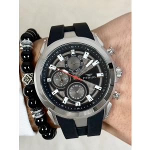 Ferro Siyah Silikon Kordon Erkek Kol Saati FM31402D-J4 Tüm Fonksiyonlar Aktif 3 ATM Su Geçirmez