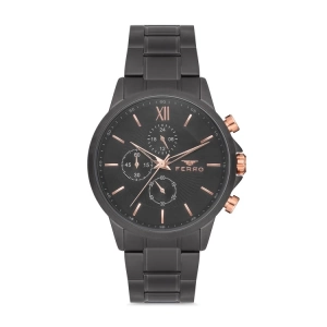 Ferro Siyah Çelik Kordon Erkek Kol Saati FM11051A-G7 Fonksiyonları Aktif 3ATM SuGeçirmez HediyePaket
