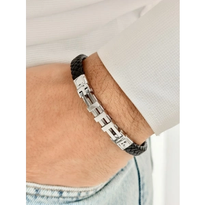 Gümüş ve Siyah Çelik ve Deri Erkek Bileklik FRJ10150B-A 2 Yıl Garantili Hediye Paketli