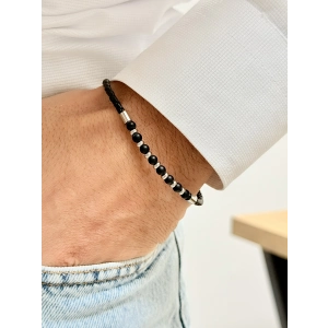 Gümüş ve Siyah Deri ve Çelik Erkek Bileklik FRJ10128B-J 2 Yıl Garantili Hediye Paketli