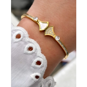 Sarı Çelik Kelepçe Kordon Kristal Taşlı Kadın Bileklik FRJW10013A-B 2 Yıl Garantili Hediye Paketli