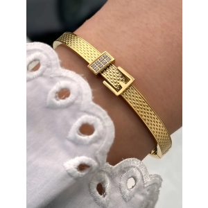 Sarı Çelik Kelepçe Kordon Kristal Taşlı Kadın Bileklik FRJW10016A-B 2 Yıl Garantili Hediye Paketli