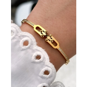 Sarı Çelik Kelepçe Kordon Kristal Taşlı Kadın Bileklik FRJW10019A-B 2 Yıl Garantili Hediye Paketli