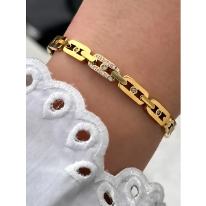 Sarı Çelik Kelepçe Kordon Kristal Taşlı Kadın Bileklik FRJW100201-B 2 Yıl Garantili Hediye Paketli