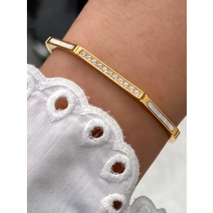 Sarı Çelik Kelepçe Kordon Kristal Taşlı Kadın Bileklik FRJW10023A-B 2 Yıl Garantili Hediye Paketli