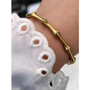 Sarı Çelik Kelepçe Kordon Kristal Taşlı Kadın Bileklik FRJW10027-B 2 Yıl Garantili Hediye Paketli