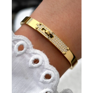 Sarı Çelik Kelepçe Kordon Kristal Taşlı Kadın Bileklik FRJW10028A-B 2 Yıl Garantili Hediye Paketli