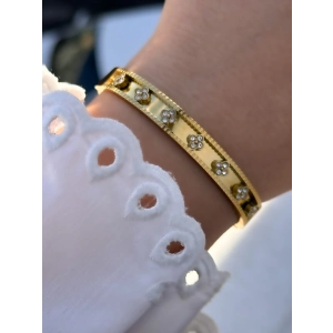 Sarı Çelik Kelepçe Kordon Kristal Taşlı Kadın Bileklik FRJW10030A-B 2 Yıl Garantili Hediye Paketli