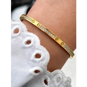 Sarı Çelik Kelepçe Kordon Kristal Taşlı Kadın Bileklik FRJW10031A-B 2 Yıl Garantili Hediye Paketli