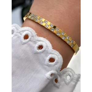 Sarı Çelik Kelepçe Kordon Kristal Taşlı Kadın Bileklik FRJW10040A-B 2 Yıl Garantili Hediye Paketli