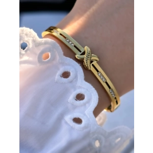 Sarı Çelik Kelepçe Kordon Kristal Taşlı Kadın Bileklik FRJW10043A-B 2 Yıl Garantili Hediye Paketli