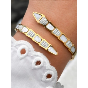 Sarı Çelik Kelepçe Kordon Kristal Taşlı Kadın Bileklik FRJW10046A-B 2 Yıl Garantili Hediye Paketli
