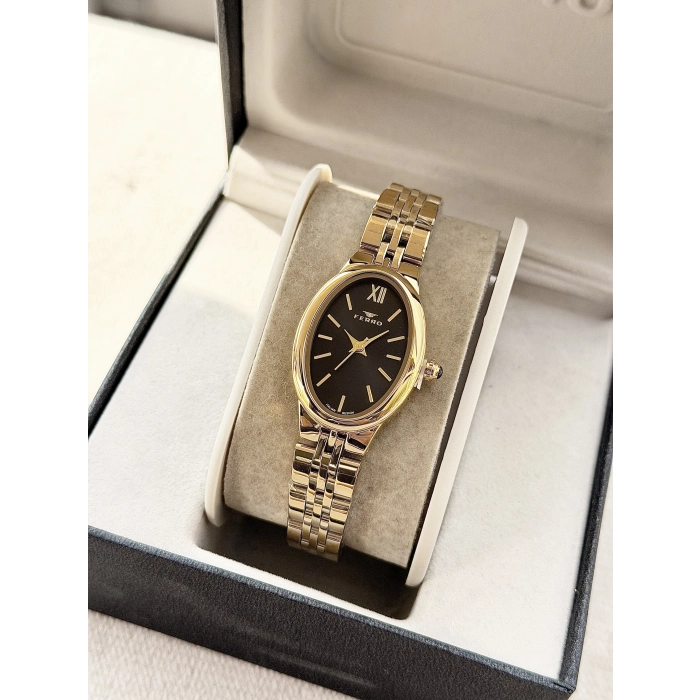 Ferro Sarı Çelik Kordon Kadın Kol Saati FM88732A-B2 2 Yıl Garantili 3 ATM Su Geçirmez Hediye Paketli
