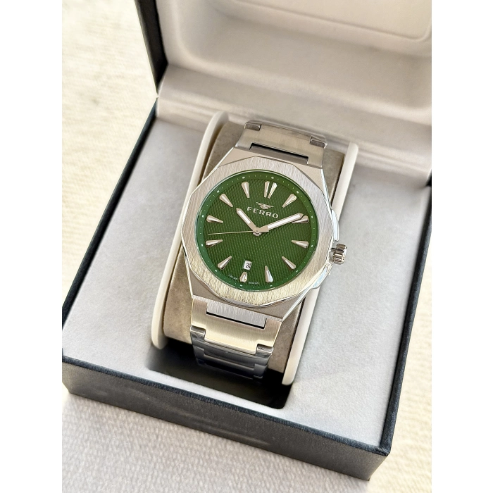 Ferro Gümüş Çelik Kordon Erkek Kol Saati F11498AWT-A6 3ATM Su Geçirmez 2 Yıl Garantili HediyePaketli