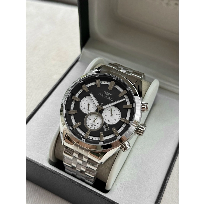 Ferro Gümüş Çelik Kordon Erkek Kol Saati FM11507A-A2 Fonksiyonları Aktif 3ATM Su Geçirmez